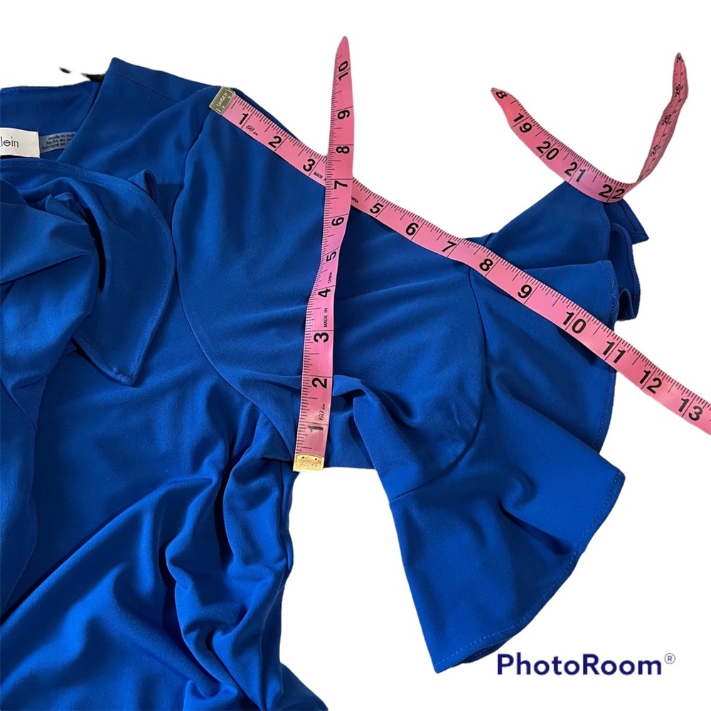 Calvin Klein Women blue sheath midi dress bell sleeve back zip Sz Large - Picture 13 of 15